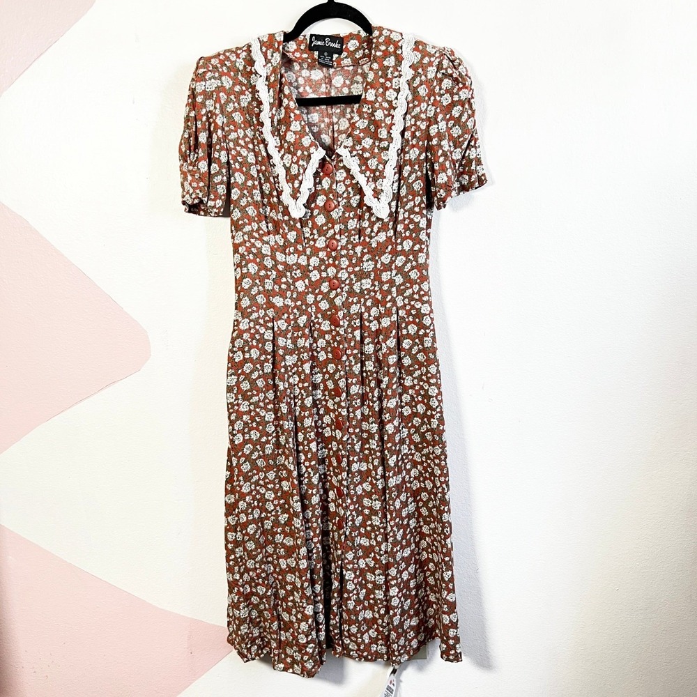 Vintage Jamie Brooke Floral Button Front Dress Cottagecore‎ Peter Pan Collar 90s